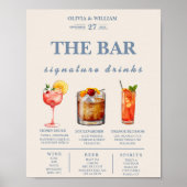 Dusty Blue Wedding Signature Drinks Bar Menu Poster (Vorne)