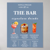 Dusty Blue Wedding Signature Drinks Bar Menu Poster (Vorne)