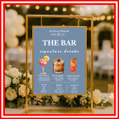 Dusty Blue Wedding Signature Drinks Bar Menu Poster