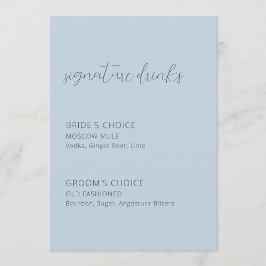 Dusty Blue Wedding Signature Drinks Zeichen (Vorderseite)