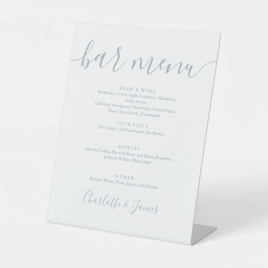 Dusty Blue Wedding Signature Script Bar Menu Sockelschild (Vorderseite)