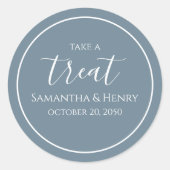 Dusty Blue Wedding Simple Calligraphy Script Lecke Runder Aufkleber (Vorderseite)