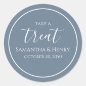 Dusty Blue Wedding Simple Calligraphy Script Lecke Runder Aufkleber (Vorderseite)