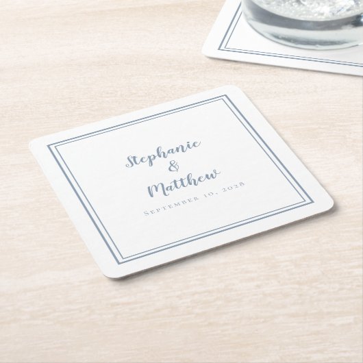 Dusty Blue Wedding Simple Modernes Minimalistische Rechteckiger Pappuntersetzer (angewinkelt)