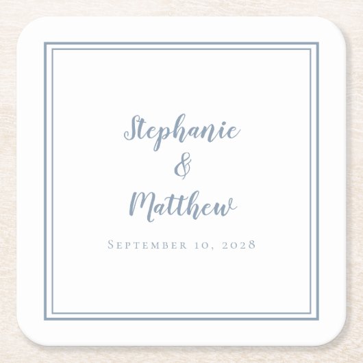 Dusty Blue Wedding Simple Modernes Minimalistische Rechteckiger Pappuntersetzer (Vorderseite)
