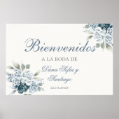 Dusty Blue Wedding Spanish Willkommenszeichen Poster (Vorne)