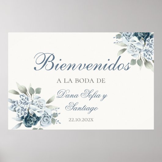 Dusty Blue Wedding Spanish Willkommenszeichen Poster (Vorne)