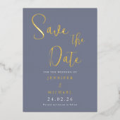 Dusty Blue Wedding speichert das Datum Gold Palett Folieneinladung (Vorderseite)