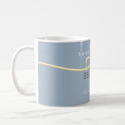 Dusty Blue Wedding speichert die Date Coffee Tasse (Links)