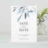 Dusty Blue Wedding speichert die Einladungen (Stehend Vorderseite)