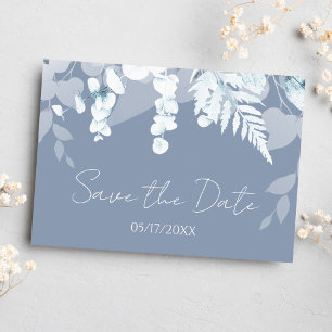 Dusty Blue Wedding speichert die Einladungskarte