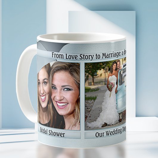 Dusty Blue Wedding Story Board Foto Kaffeetasse