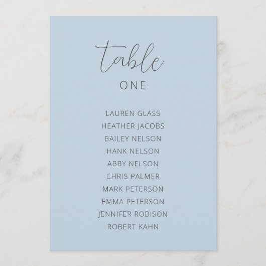 Dusty Blue Wedding Table Chart Cards (Vorderseite)