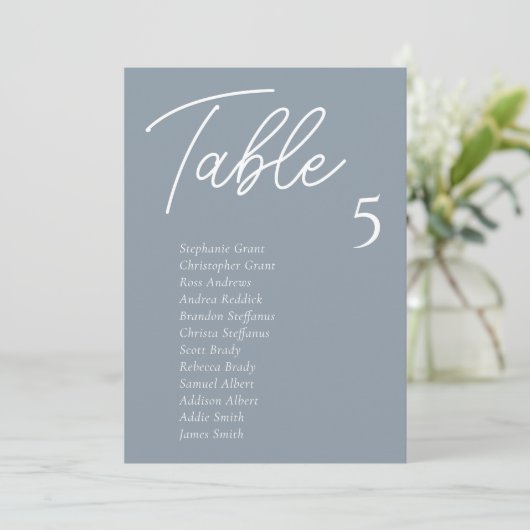 Dusty Blue Wedding Table Chart Cards Einladung (Stehend Vorderseite)