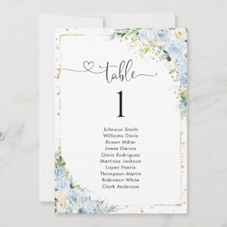 Dusty Blue Wedding Table Number Card