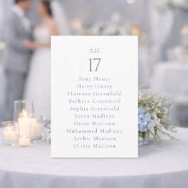 Dusty Blue Wedding Table Number with Guest List Einladung