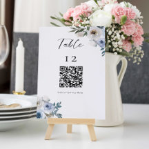 Dusty Blue Wedding Table QR Code Wedding Menu