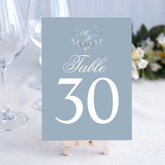 Dusty Blue Wedding Tischnummer Monogram Motif