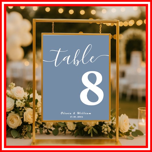 Dusty Blue Wedding Tischnummer Poster