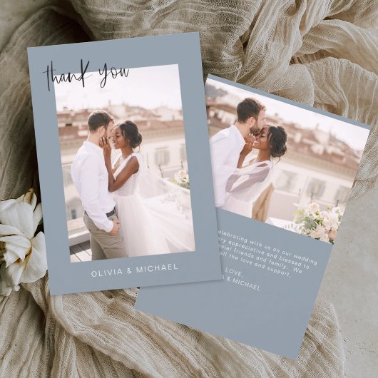 Dusty Blue Wedding Vielen Dank Foto Minimalistisch Dankeskarte