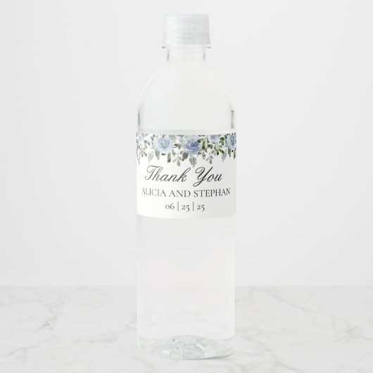 Dusty Blue Wedding Water Bottle Labels Wasserflaschenetikett (Vorderseite)
