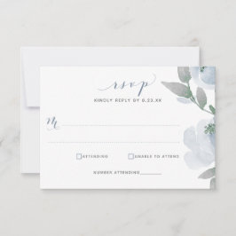 Dusty Blue Wedding Watercolor Soft Floral RSVP Karte