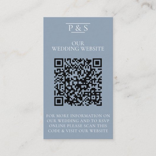Dusty blue Wedding Website QR Code Photo Rsvp Begleitkarte (Vorderseite)