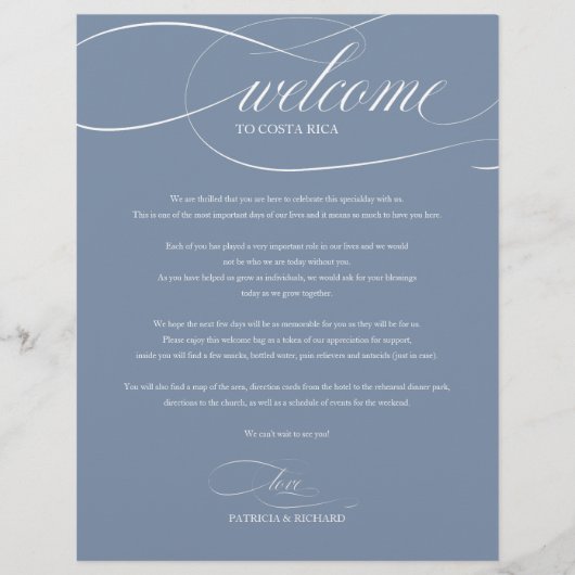 Dusty Blue Wedding Weekend Begrüßungsreise (Vorderseite)