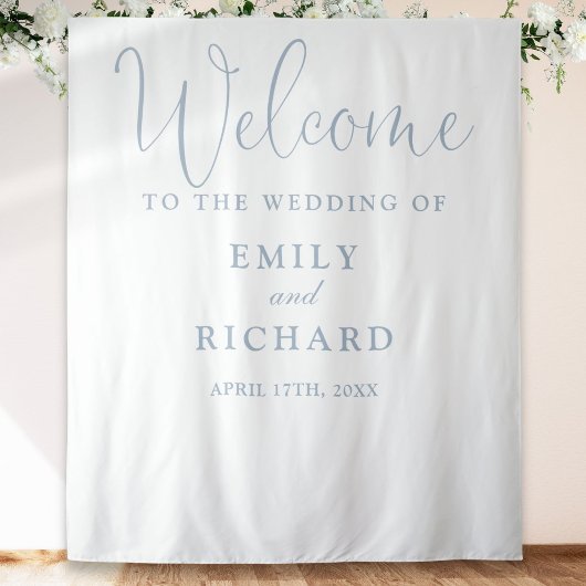 Dusty Blue Wedding Welcome Foto Hintergrund Wandteppich