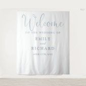 Dusty Blue Wedding Welcome Foto Hintergrund Wandteppich (Vorderseite)