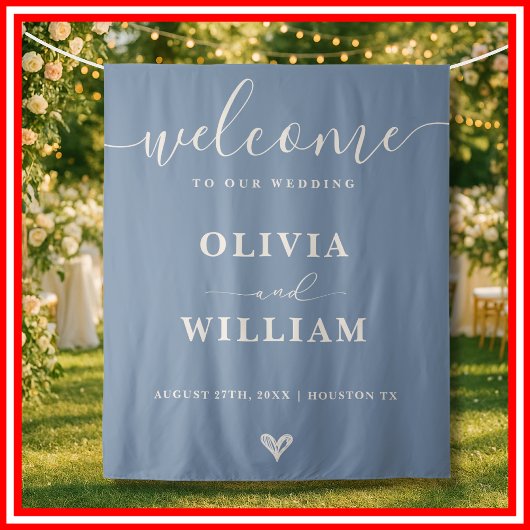 Dusty Blue Wedding Welcome Sign Background Wandteppich