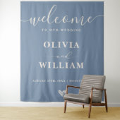 Dusty Blue Wedding Welcome Sign Background Wandteppich (Beispiel)