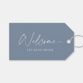 Dusty Blue Wedding Welcome Tag - Elegante Gefallen Geschenkanhänger (Vorderseite (Horizontal))