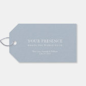 Dusty Blue Wedding Welcome Tag - Elegante Gefallen Geschenkanhänger (Rückseite Horizontal)