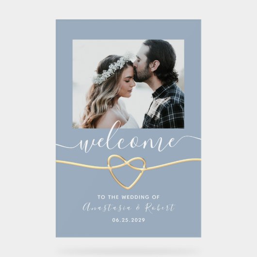 Dusty Blue Wedding Willkommen Acrylschild (Vorderseite)