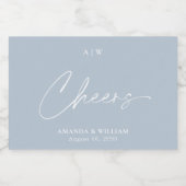 Dusty Blue Wedding Wine Fevor Label - "Cheers" Schaumweinetikett (Einzelnes Label)