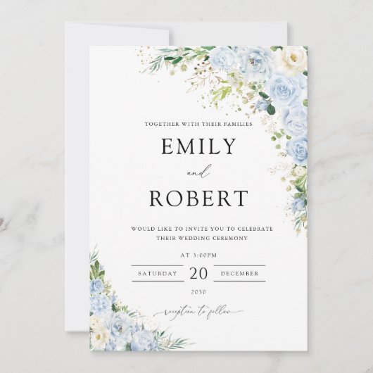Dusty Blue Wedding Zeremonie Einladung (Vorderseite)