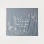 Dusty Blue Welcome Wedding Background Wandteppich (Vorderseite (Horizontal))