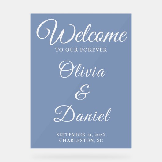 Dusty Blue Welcome with Elegant Font Acrylschild (Vorderseite)