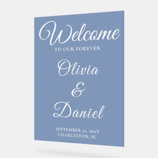 Dusty Blue Welcome with Elegant Font Acrylschild (Winkel)