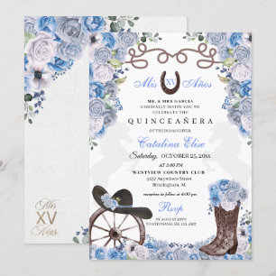 Dusty Blue Western Charra Ranchero Quinceanera Einladung
