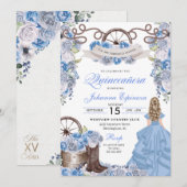 Dusty Blue Western Ranchero Quinceanera Einladung (Vorne/Hinten)
