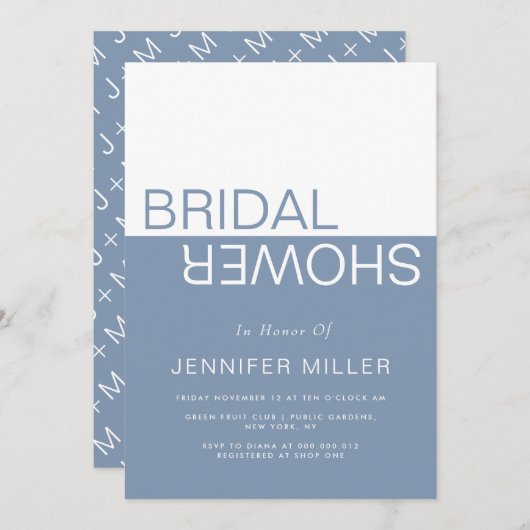 Dusty blue whimsical colorblock bridal shower einladung (Vorne/Hinten)