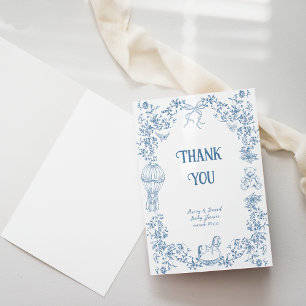 Dusty Blue Whimsical Floral Baby Dusche Dankeskarte