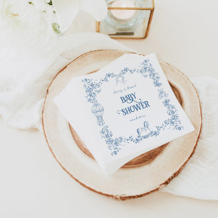 Dusty Blue Whimsical Floral Baby Dusche Serviette