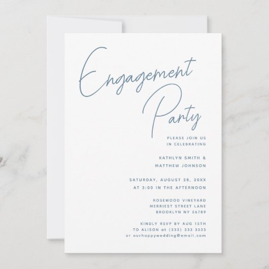 Dusty Blue Whimsical Script Chic Engagement Party Einladung (Vorderseite)