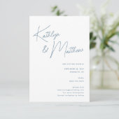 Dusty Blue Whimsical Script Minimalistisch Modern Save The Date (Stehend Vorderseite)