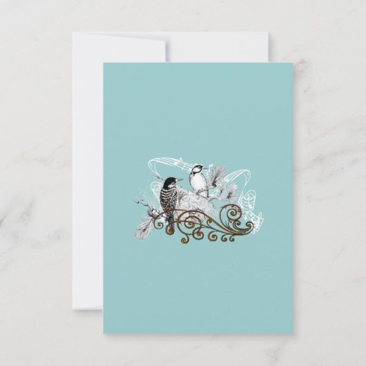 Dusty Blue Whimsical Woodpecker Umschließkarten Einladung (Rückseite)