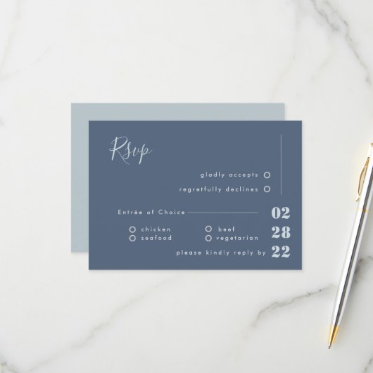 Dusty Blue White and Gray Calligraphy UAWG Wedding RSVP Karte (Vorderseite/Rückseite Beispiel)