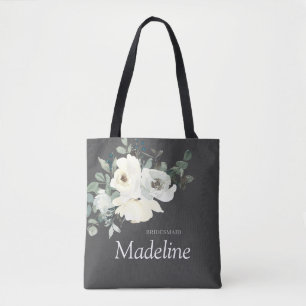 Dusty Blue & White Blumen- Grau Tasche